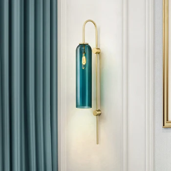 Ziemeļvalstu radošo mūsdienu zilu un baltu stikla caurule sienu gaismas, dzīvojamā istaba viesnīcā, guļamistaba gaismas vestibilā vara sienas lampas